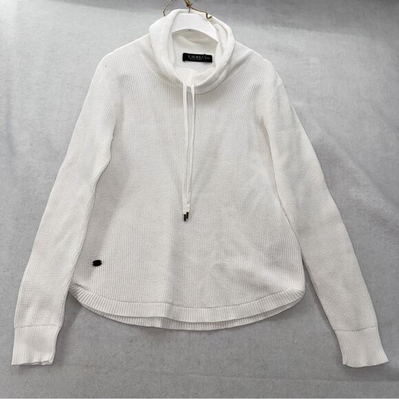 Lauren Ralph Lauren Long Sleeve Pullover Cowl Neck Waffle Knit White size Small - Picture 1 of 5